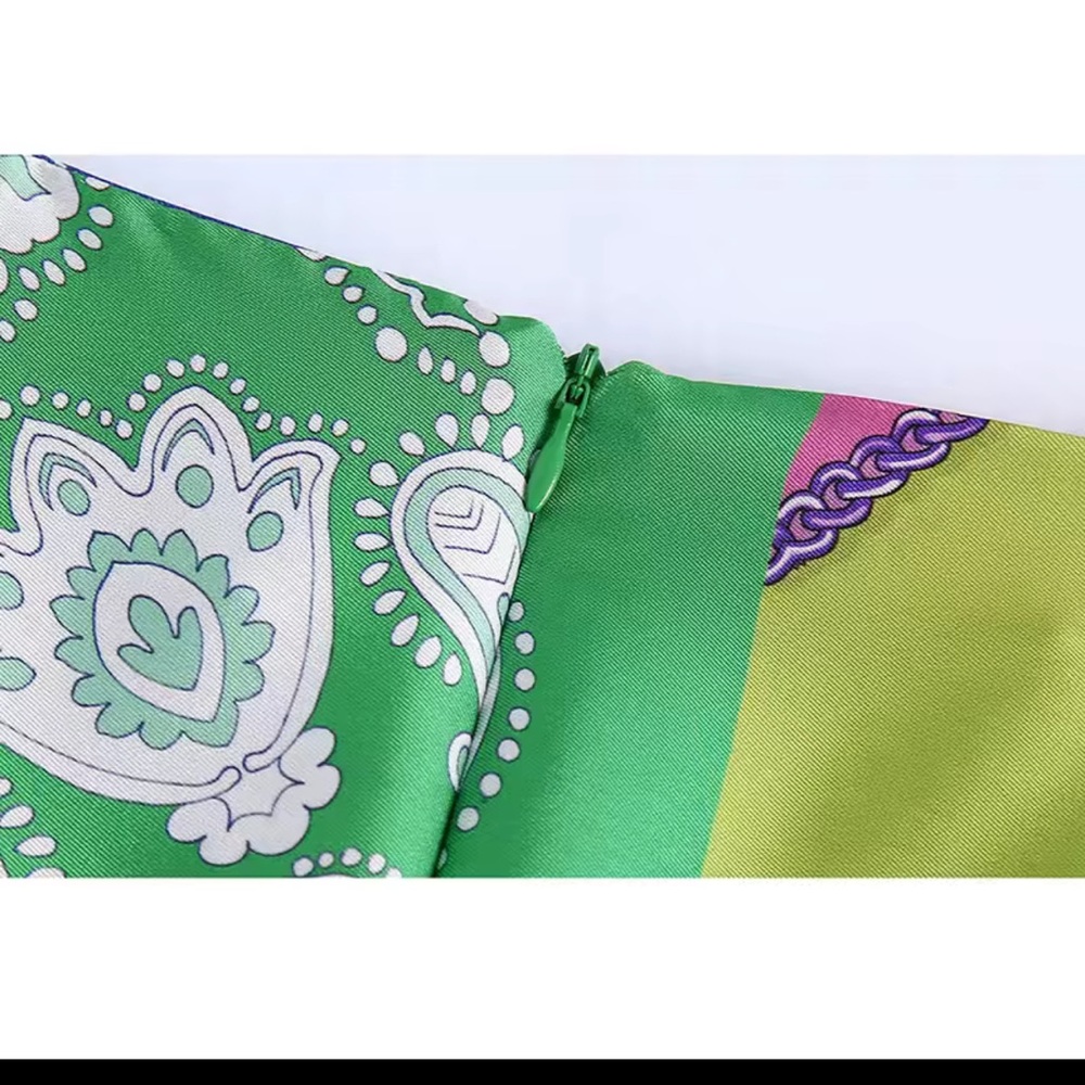 Colorblock Paisley Satin Maxi Dress - Green Multi - Picture 6 of 6